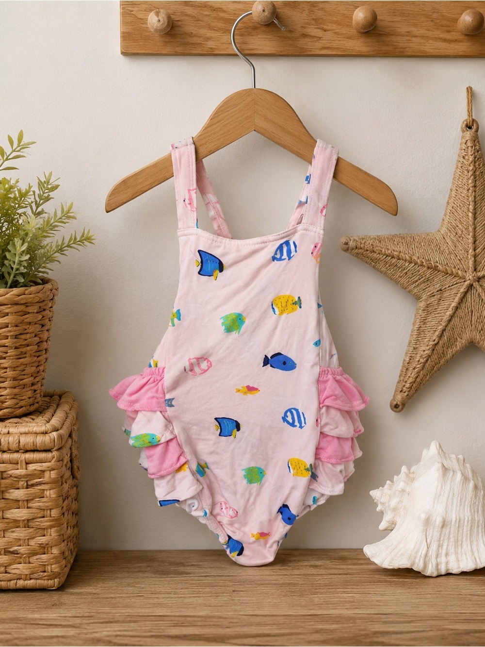 Angel Dear Pink Fish Ruffle Romper 🐠